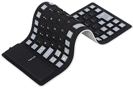 ASHATA wasserdichte Silikontastatur, Faltbare Flexible USB Staubdichte Silent Tastatur 85 Tasten, Leicht & Tragbar,Weich Angenehm zu Bedienen, Für PC Laptops(Schwarz)
