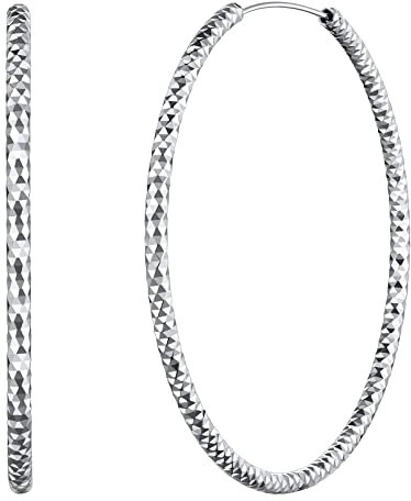 FOCALOOK Damen Groß Kreis Creolen 70mm Silber 925 Frauen Street Style karierte Statement Kreolen Ohrringe Ohrschmuck Accessoire für Alltagskleidung Abendkleid