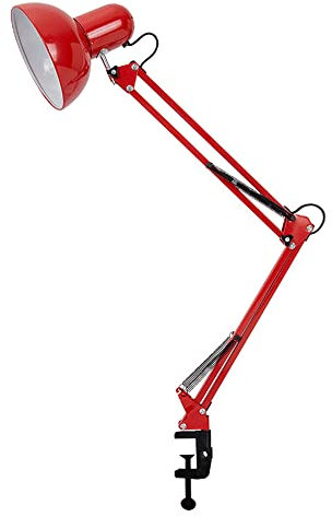 Mengjay Schreibtischlampe Retro, Tischlampe E27, LED Leselampe Nachttischlampe Verstellbare, Tischleuchte mit Lampenschirm, Tageslichtlampe Schreibtisch leuchte (ohne E27-Leuchtmittel) (Rot)