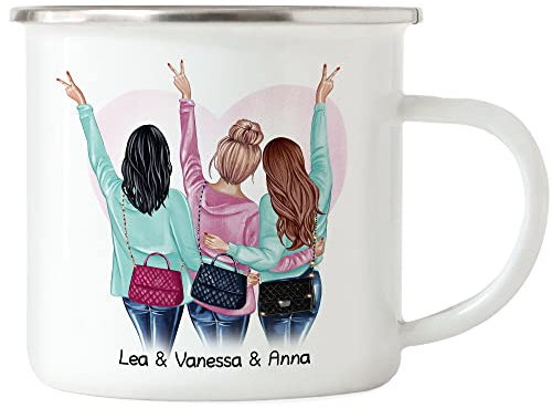 Kiddle-Design 3 Beste Freundinnen Emaille Tasse Personalisiert Name Geburtstag Freundschaft Best Friends Freundinnen-Geschenk selbst gestalten