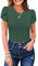 MISSJOY Sexy Kurzarm-Body für Damen, Rundhalsausschnitt, gerippte Blütenblattärmel, Gymnastikanzug, Grau/Grün, M