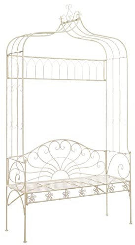 Tidyard Metall Rankhilfe Rosenbogen mit Bank | 2-Sitzer Sitzbank mit Rankgitter | Garten Deko-Gartenbank Torbogen, 122 cm Eisen Antik Wei?