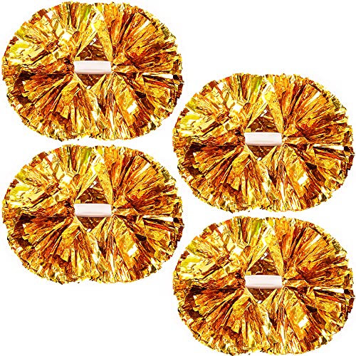 PUZINE Cheerleading-Pompons, Metallic-Cheer-Pompons mit Trainings-Taktstock-Griff für Team-Sport-Spirit-Squad-Bulk-Cheerleader, 4 Stück