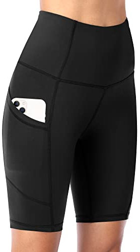 DDOBB Damen Radlerhose mit Taschen High Waist Sport Shorts Damen Sommer Kurze Sporthose Blickdicht Yoga Shorts Leggings Hose Gym Fitness Outdoor(Schwarz,S)