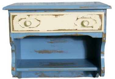 Shabby Chic Holz Telefonregal Küchenregal mit Schublade pastell blau 60er Jahre Vintage Möbel