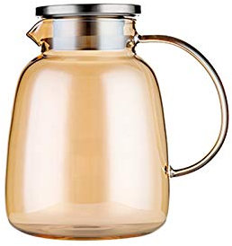 EVSER Iced Tea Jug Pitcher de Vidrio Simple con Cubierta de Acero Inoxidable Gaopeng Material de Silicona Tetera de Vidrio calentable con asa Anti-escaldada Juice Pitcher