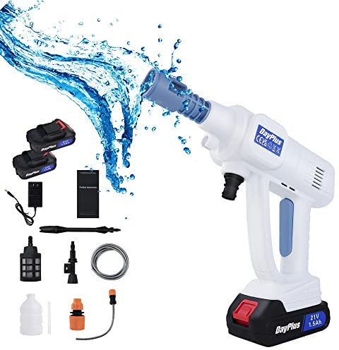 Mobiler Akku Hochdruckreiniger, 21V 217PSI Hochdruckreiniger Mobil mit Zubehör, 5M Schlauch, Tragbarer Hochdruckreinigermit Akku, Einstellbare Düse (2 Akkus)