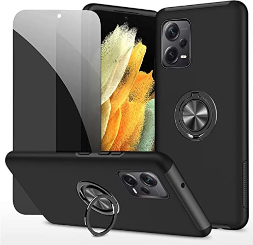 Dechyi Privacidad Funda para Redmi Note 12 Pro 5G Carcasa con Anti Espía Protector Pantalla con Soporte de Anillo- Negro
