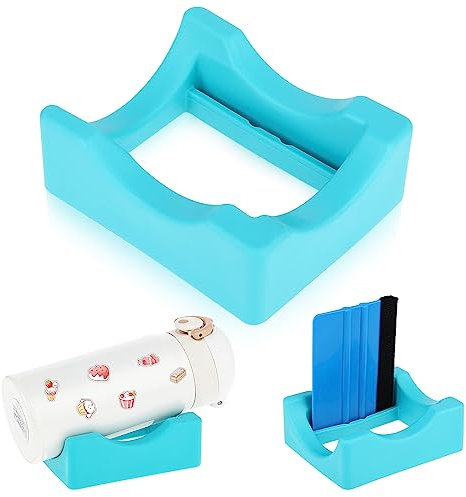 Giantree Silicone Cup Holder with Built-in Slot, Cup Cradle for Crafting Use to Apply Vinyl Decal Small Tumbler Stand Cup Holder with Felt Edge Squeegee Suit for Glass Cups Bottles Mugs(Lake Blue)