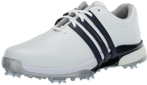 adidas Zapatos de golf Tour360 24 Boost para hombre, Calzado blanco/azul marino universitario/plateado metálico, 42 EU
