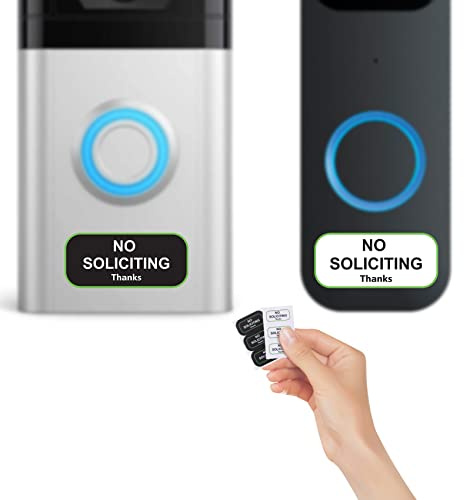 Small No Soliciting Sign for House,1x0.5 Inches Compatible with Most Doorbells,Weatherproof and Sturdy - Easy to Install (3 black and 3 white)