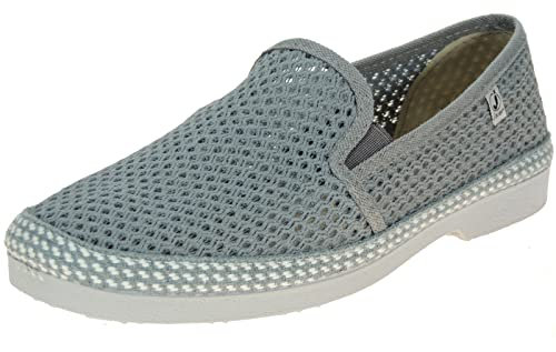 Calzados Romero. JAVER. Zapatilla Cerrada en Rejilla Algodón para Hombre. Plantilla Esparto. Piso de Goma. Gris Talla 45