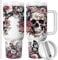 Equoza Horror Gifts Idea for Men 40oz Gothic Skulls Stainless Steel Travel Mug Tumbler with Handle, Double Wall Vacuum Insulated Cup with Lid and Straw (Pack of 1)