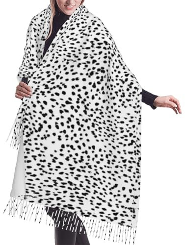 GRatka Schal, schwarz-weißer Tierdruck mit Dalmatiner-Punkten, Unisex-Schal mit Fransen, großer, warmer, weicher Kaschmir-Schal, Wickeltücher, 196 x 68 cm