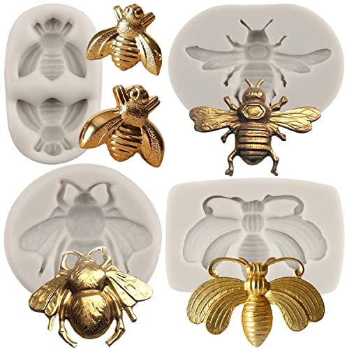 MYPRACS Bumble Bee Silicone Fondant Moulds for Cupcake Topper Cake Decorating Candy Polymer Clay Chocolate Gum Paste Set of 4