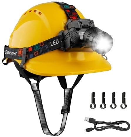 Mustbau EN397 Schutzhelm mit LED, Bauhelm für Erwachsene, mit Gestensensor-LED-Licht, Lange Batterielebensdauer Geeignet für Baustellen, Nachtarbeit, Angeln, ABS-Material für Männer und Frauen