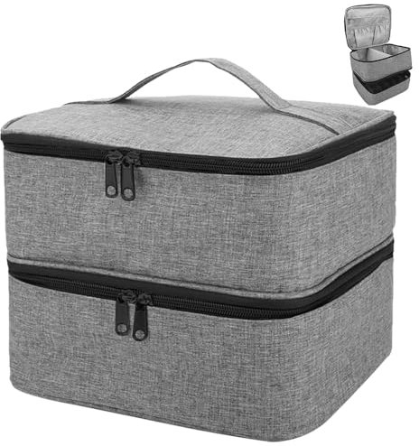 ADERTOS Nagellack Aufbewahrung Tasche Doppelschicht Nagellacktasche Grau Nagel Taschen Nagellack Organizer Wasserdicht Nagellackaufbewarung Tasche Nylon Kosmetiktasche für 30 Flaschen Nagellampe