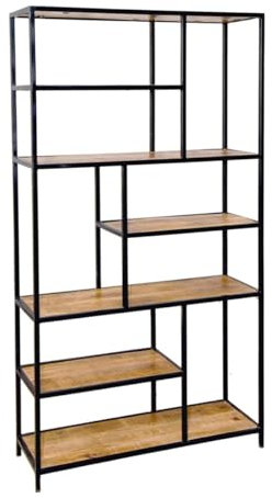 Amago home Raumteiler Bücherregal Stand Regal 100x193x36cm Metall schwarz Holzböden massiv