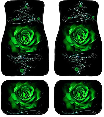 Green Rose Lot de 4 tapis de sol de voiture pour femme avec dos en caoutchouc antidérapant et lavable