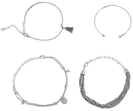 YWJewly Armreifen Damen 4PCs Boho Beach Damenarmbantel Quartett mit Quartett 4PCs Boho Beach Quartett Set für Frauen Mädchen Armbanduhr Breites Lederarmband (Silver, One Size)