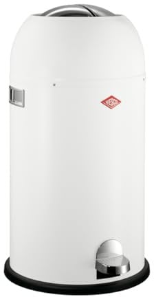 Wesco Kickmaster Abfallsammler in der Farbe weiß, pulverbeschichtetes Stahlblech, eingebauter Dämpfer, 33 Liter Volumen, großer Einwurf