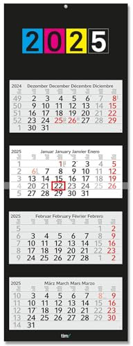 Timr 4-Monatskalender 2025 Schwarz I Wandkalender 4 Monate I 33 x 90 cm I mehrsprachig D/GB/F/ES I Jahresplaner mit Schieber Mehrblatt-Kalender I Dunkel Black Schlicht Elegant groß I tr247