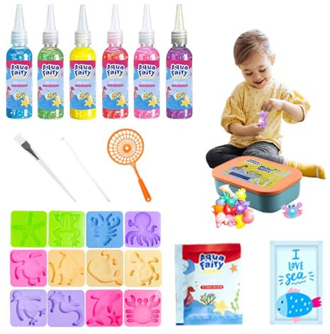 Balakaka Aqua Gelz Set avec 6 Bouteilles de Gel Coloré,Jouet en Gel d'eau avec Moule, Colorés DIY Gels Magiques 3D CréAtifs Cadeau pour Enfants 3+