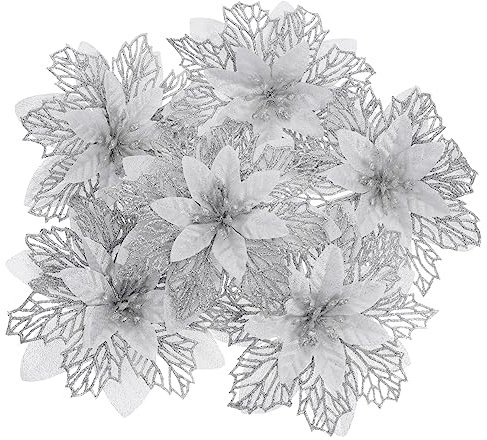 Cabilock 6st Weihnachtsdekorationen Weihnachten Künstliche Glitzerblumen Künstliche Weihnachtsblumen Zur Dekoration Weihnachtsschmuck Weihnachtsbaum Blumen Weihnachtssterne Plastik