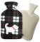 LKH Hot Water Bottle with Cover UK 2L Hot Water Bottle for Hot & Cold Compress Washable Super Soft Black Check Fleece Cover & Neck Shoulder Period Pain Relief Hot Water Bag Gift for Kids Teen Adult