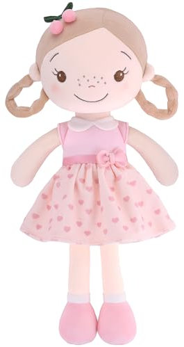 GAGAKU Weiche Stoffpuppe 40cm Schutzengel Puppen, Taufgeschenk für Baby Mädchen Kuscheltier Glücksbringer für Kinder im Alter von 3-5 Jahren-Kirschmädchen