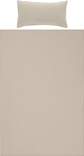Erwin Müller Bettwäsche-Set Seersucker Uni Serie Rosenheim, Bettbezug, Kissenbezug Taupe Größe 40x80 cm / 135x200 cm - pflegeleicht, bügelfrei, mit Reißverschluss