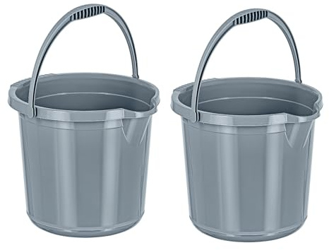 Best House | Plastic Water Bucket | 14 Litres | GREY | 2 Pcs | Cleaning Buckets | Bathroom Buckets | Durable Household Water Storage Bucket with Handle, Multi Purpose Use for Home Garden & Workshops