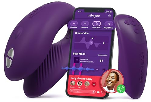 WE-VIBE Chorus Einstellbarer Paarvibrator mit Voller Kontrolle über Fernsteuerung oder Paar-App mit exklusivem Gleitgel, C-Form mit Starken Vibrationen; 100% Wasserdicht, Bluetooth-Steuerung, Lila