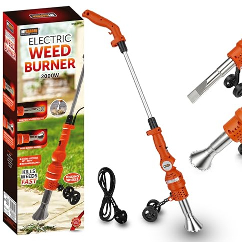 My Garden Electric Weed Burner | 2000W Dual Heat Settings with 1.8M Cable, Detachable Non-Slip Handle, Folding Wheels, & UK Standard Plug – Ideal For Outdoor