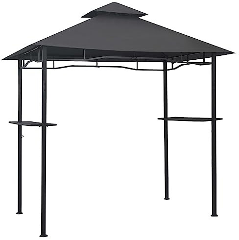 HUAKEHOM BBQ Pavillon Doppeldach Grillpavillon Gartenpavillon Garten Überdachung Grillhaus Raucherpavillon Gartenmöbel 240x150x255cm Anthrazit Stahl