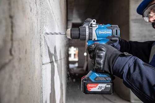 Dong Cheng trapano percussione a batteria 20V 120 Nm, trapano avvitatore batteria con 2x4,0 Ah, motore brushless, 24+3 Coppie, mandrino da 13 mm, 2 velocità, per forare,/avvitare, forare a percussione