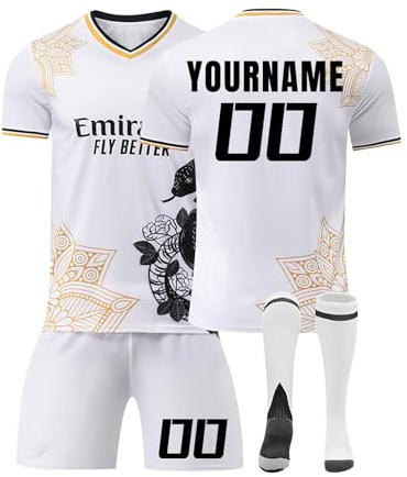 24/25 Home/Away Football Kit Set With Jersey, Shorts, Socks - Custom Name/Number DIY Strips for Kids and Adult - Birthday Gifts for UK Fans