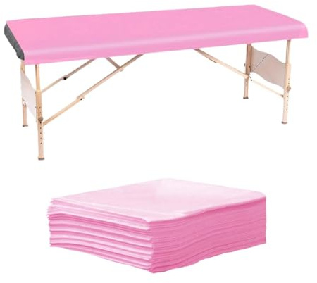 10 Stk Einweg Bettlaken, Einweg Massagetisch Bettlaken, Massageliege Bezug Vliesstoff,einweg bettlaken wasserdicht und öldicht,Vlies-Bettlaken für Schönheitssalon, Spa,Massageliege100 x 200 cm (Rosa)