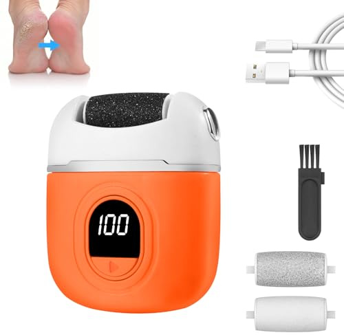 OSDUE Electric Foot File Callus Remover, USB Rechargeable Hard Skin Remover, Comfortable, Gentle Professional Pedicure Foot Care Tools, with 3 Roller, 2-Speed Mode, Orange