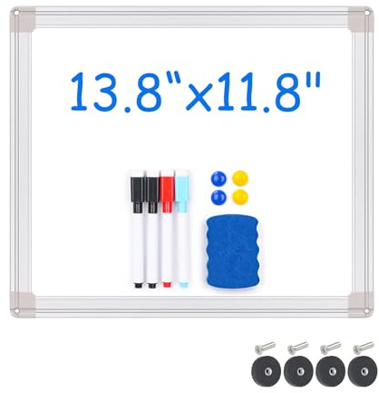 Maxtek Strong Magnetic Whiteboard for Fridge, 35 x 30 cm Planner Board with Aluminum Frame with 4 Marker Pens, 4 Magnets, 1 Eraser (35 x 30 cm)