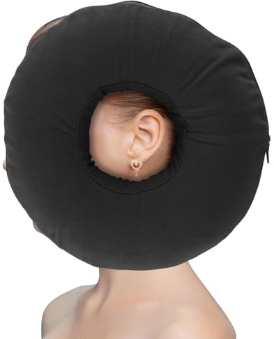 CYMNER Piercing Kissen mit Loch: Donut Kissen für Seitenschläfer Piercing Ohr，das Schmerzen lindert und bei schlafenden ohrläppchen entzündung dämpft (Black Ice Silk Material)