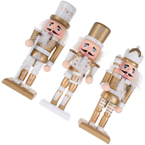 Veemoon Wooden Nutcracker Christmas Figure 15Cm Gold Nutcracker Soldier Ornament Festive Christmas Tabletop Decoration for Holiday Home Display
