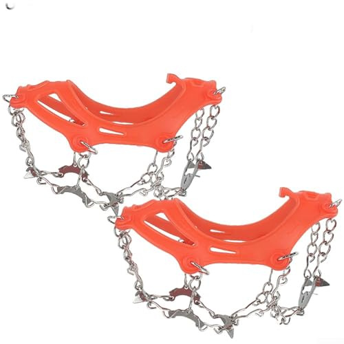 Tacos de hielo de acero inoxidable con picos de 11 dientes para senderismo y montañismo, crampones antideslizantes para tracción en nieve y hielo, talla única (naranja)