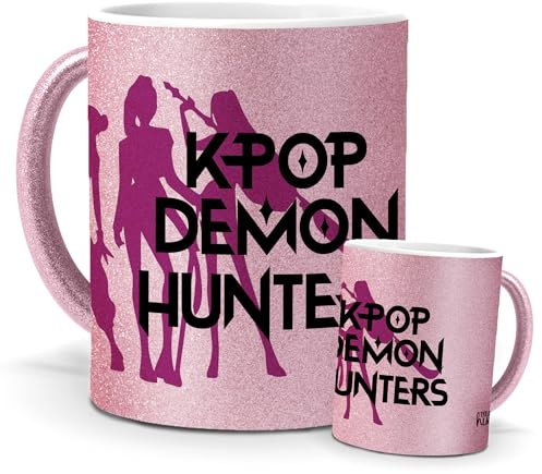 mundohuevo Tazas Únicas | Hunter | Edición Especial Purpurina Rosa | Mensaje Auténtico para Fans K-Pop | Tazas para Café, Té... | Regalo para Fans de Cantantes