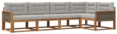 vidaXL Outdoor-Sofagarnitur mit Kissen 5 pcs Natur und Hellgrau, Moderne Terrasse, langlebige Outdoor-Möbel, wetterfeste Lounge, gemütliches Sofa, vielseitige Pool-Couch
