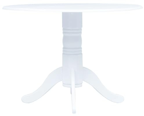 Yisssmeng Esstisch Weiß Rund 106 cm, Küchentisch aus Massivholz Gummibaum und MDF, Moderner Speisezimmertisch für Küche und Esszimmer, Eleganter Holztisch Lackiert, Stabiles Gestell