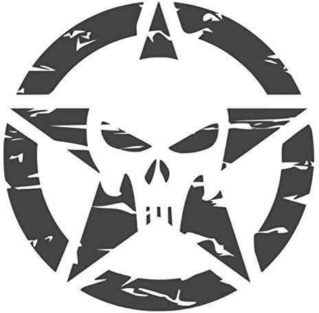 generisch 1 x Punisher Aufkleber Retro Star Autoaufkleber Totenkopf US Army Sticker 286/7 (schwarz matt, 50x50cm)