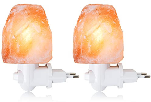 OHLGT Lámpara de sal del Himalaya de la noche de la lámpara de cristal de la luz de la sal Lámpara de mano Tallada luz de la sal (Dos enchufes suspendidos)