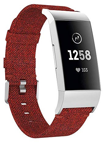 By Qubix - Kompatibel mit Fitbit Charge 3 & 4 Nylonband - Dunkelrot - Kompatibles Fitbit Armband, one size, Nylon