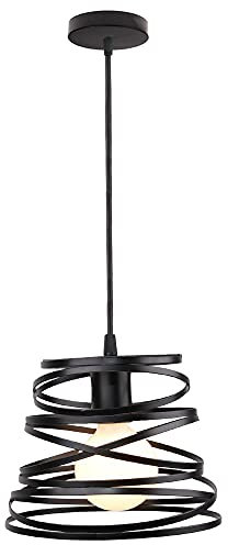 PETITES ECREVISSES Lustre Suspension Industrielle Vintage Abat-jour Luminaire en Métal Plafonnier E27 Corde Ajustable pour Salon Cuisine Chambre, Ø30cm (Noir-20cm)